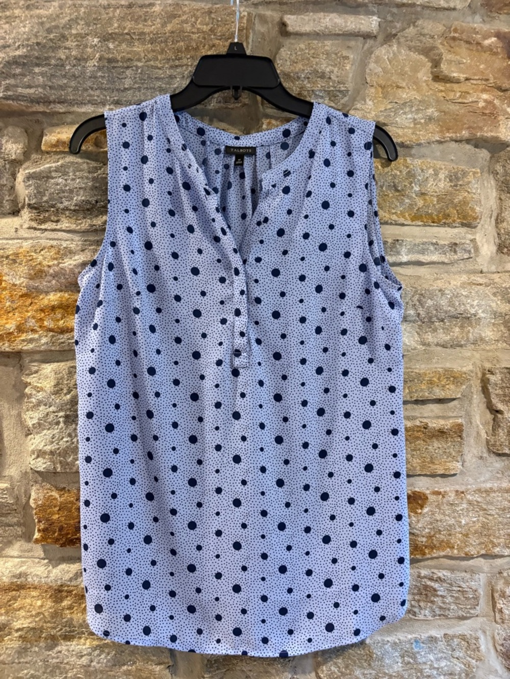 Talbots Light Blue & Navy Polka Dot Sleeveless Blouse Medium